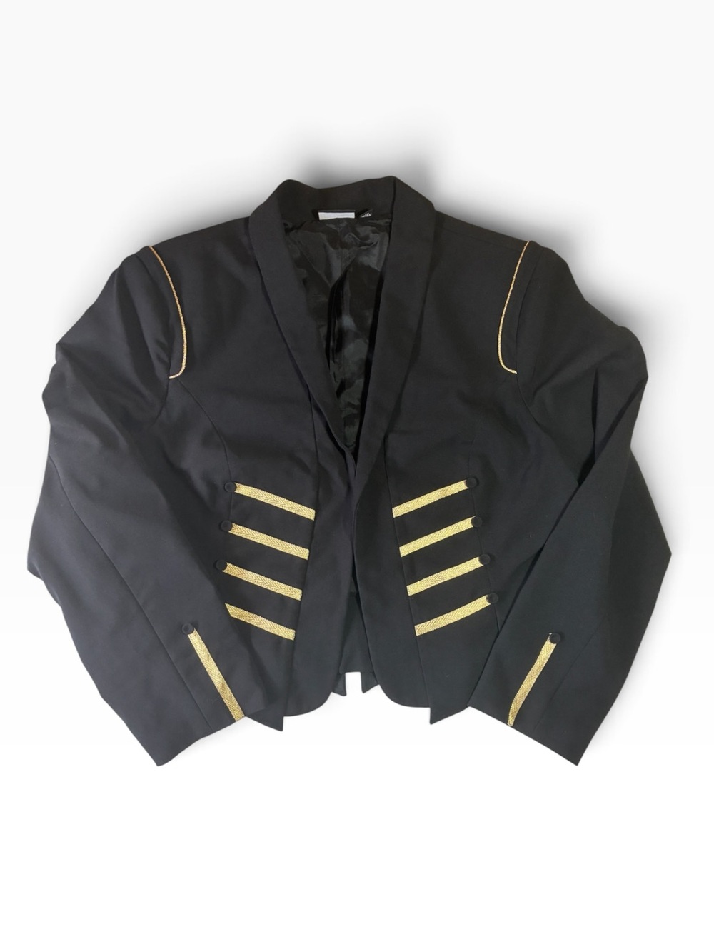 Allen B Black Cropped Military Style Jacket W/ Gold Decorative Trim, Size XL - Picture 3 of 9